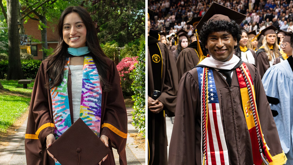 A collage, with a photo of each student in cap and gown on graduation day