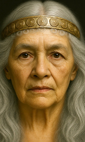 A close-up of the face of the High Priestess
