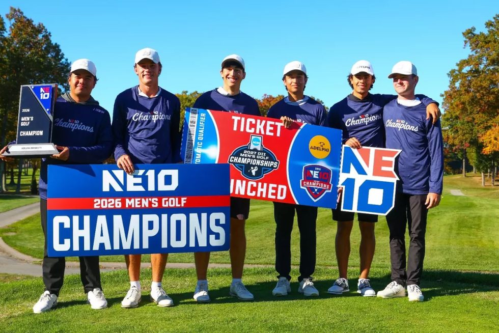 The Adelphi University men's golf team returned to the top of the Northeast 10 Conference in October 2026.