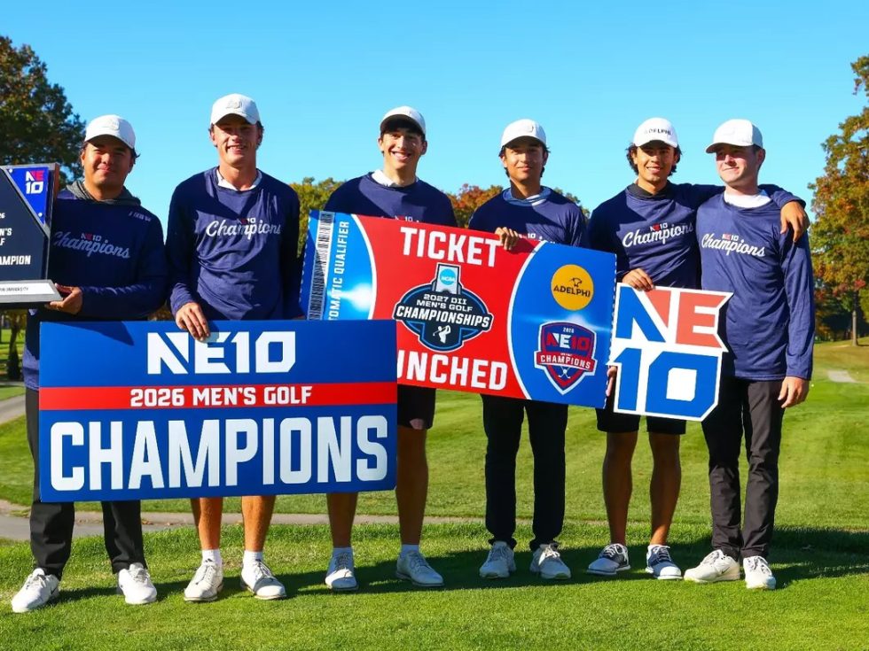 The Adelphi University men's golf team returned to the top of the Northeast 10 Conference in October 2026.